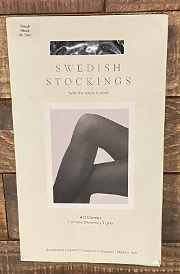 全新 瑞典袜 黑色 40 Denier Cornelia 闪亮紧身衣 - 尺寸 S — 第 1/4 张图片