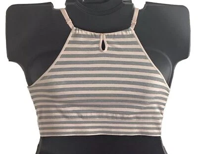 Bralette 14/16 Cacique Lane Bryant Cuello Alto Rayas Sin Alambres Cerradura Rosa Nuevo sin Etiquetas Foto 1 de 4