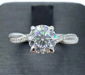 Moissanite Solitaire Engagement Ring Solid 14k White Gold 1 Carat Round Cut VVS1 - Picture 1 of 9