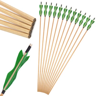 6Pcs 31" Archery Wooden Arrows OD 8mm Turkey Feather Bow Hunting Shooting - Image 1 of 4