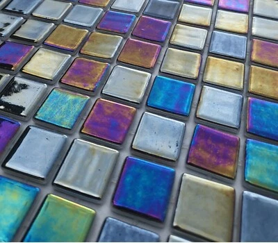 Multi Blue Green Mosaic Square Tiles Sheet For Bathroom Walls and Splash back - Image 1 of 2