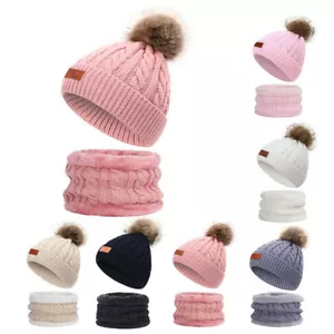 Toddler Baby Kids Boy Girl Winter Warm Pom Bobble Knit Hat Beanie Cap Scarf Set - Picture 1 of 19