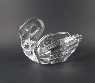 Vintage Crystal Swan Bowl Heavy Glass Clear Art Glass Candy Dish Bird Figurine.; - Image 1 of 4