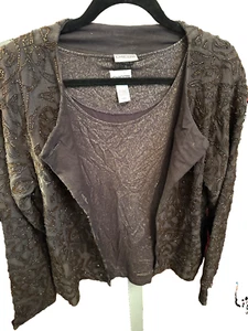 Giacca e top aperti da sera con perline marrone Chico's (taglia 2) nuovi con etichette (3) INDIA $49,99 - Foto 1 di 5
