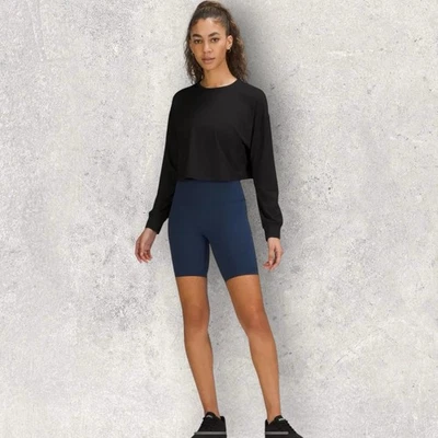 Top corto de manga larga Lululemon Swiftly Tech para mujer L negro otoño atletismo Foto 1 de 4