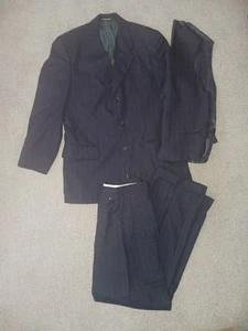Vintage Kasper Mens 3 Piece Suit Navy Striped 38R Jacket 32x30 Pants 100% Wool - Picture 1 of 17