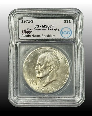 1971-S Eisenhower Silver Dollar “Ike” OGP MS67+ Austin Hutto Signed ICG - Imagem 1 de 2