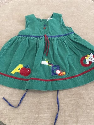 Vintage Girl's 3T Green Corduroy Jumper Dress ABC Back to School - Image 1 of 4