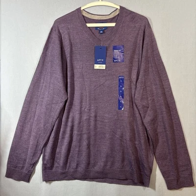 Apt 9 Merino Wool Blend Sweater Mens XL Purple Stretch Seriously Soft V-Neck NEW - Image 1 of 4
