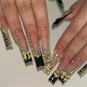 24 Pcs Artificial Nail with Rhinestones False Nail French Tip Press On Nail - Picture 1 of 8