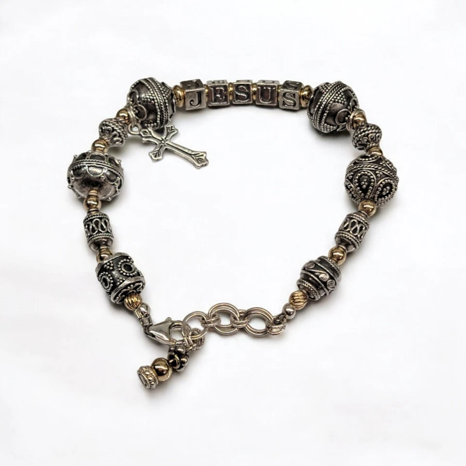 Brazalete 8,5 Bali 14k Plata de Ley Grande 13,5mm Bola Cuentas Jesús Pesado 29,2g Foto 1 de 4