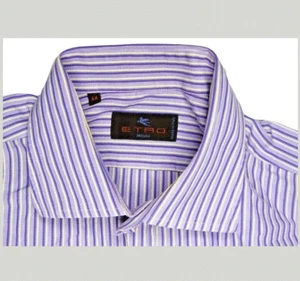 ETRO Milano Mens Dress Shirt 44/L Purple Striped Cotton Made Italy Designer EUC - Bild 1 von 9