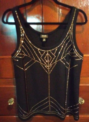 NICOLE MILLER MED Women Black Studded Tank Top NEW NWT Dress Gold Sequin Dressy - Image 1 of 4