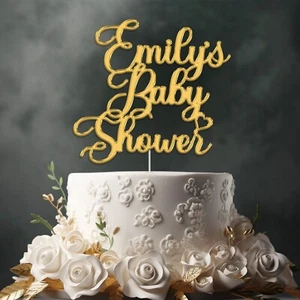BABY SHOWER PERSONALISED CAKE TOPPER - Custom Name Only Mirror Acrylic - Picture 1 of 11