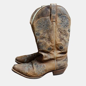 Shyanne Daisy Mae Western Boots Floral Inlay Brown Leather Mid Calf Snip Toe 8.5 - Picture 1 of 12