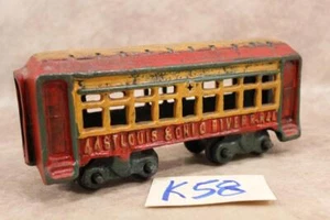 K58B VINTAGE CAST IRON RED & YELLOW 44 ST LOUIS & OHIO RIVER PASSENGER TRAIN CAR - Picture 1 of 1