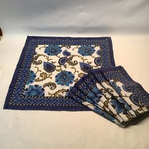 Cloth Napkins Blue Print Set of 8 Cotton Blend Printed Dinner Napkins Cobalt 16”