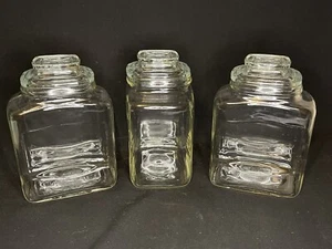 VTG  Anchor Hocking Clear Glass Canister Apothecary Jar With Lid 7.5” - Set of 3 - Picture 1 of 11