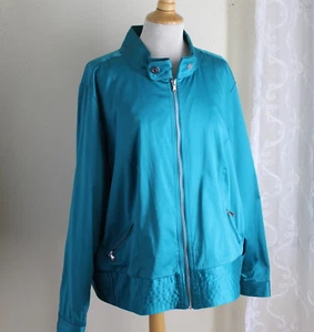 Marc Bouwer Sz 2X Turquoise Blue Satin Polished Rich Elegance Zip-Up Jacket - Picture 1 of 6