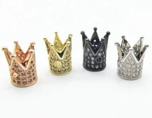 Crown mirco pave clear black CZ shamballa element loose beads jewelry supply - Picture 1 of 20