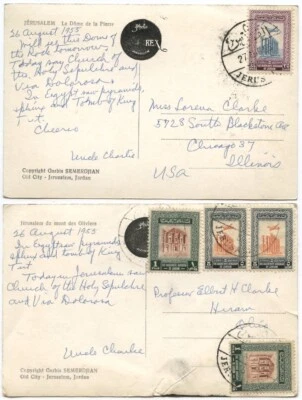 Tarjetas fotográficas Jordan 1955 "Dome of the Rock" y "Mount of Olives" con CDs de Jerusalén Foto 1 de 2