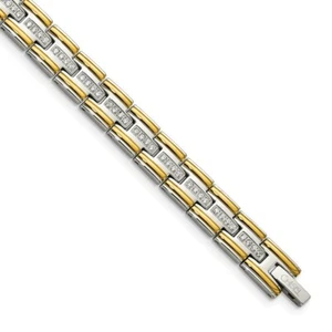 Stainless Steel Polished Yellow IP CZ 8.50in Link Bracelet - Picture 1 of 5