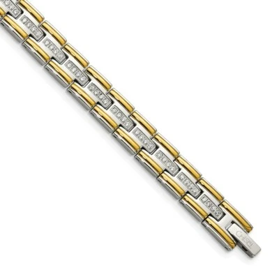 Stainless Steel Polished Yellow IP CZ 8.50in Link Bracelet - Image 1 of 4