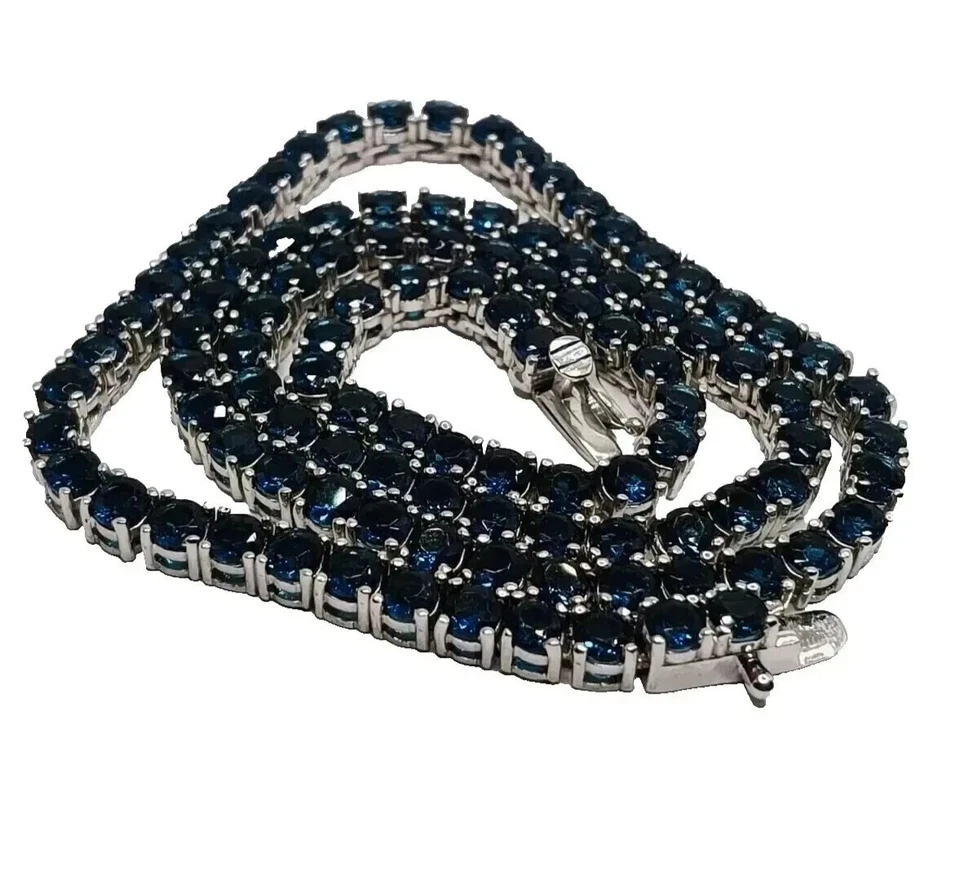 Collar de tenis para hombre de zafiro creado en laboratorio de corte redondo de 11 quilates acabado en oro blanco de 14 quilates Foto 1 de 1