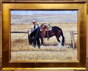 Gregory Eiselein- Cowboy in a Montana Ranch Landscape -Oil painting - Picture 1 of 10