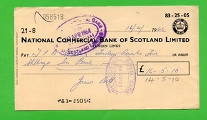 National Commercial Bank of Scotland Old Cheque Dated 16th April 1964 - Picture 1 of 1