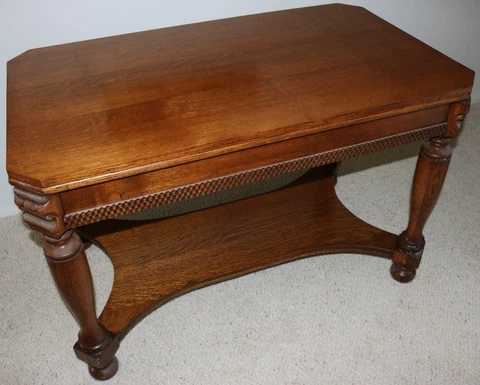 Antique Oak Library Center Table Hand Carved Lions Heads  Circa 1910 Cover