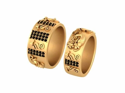 Anelli Nuziali Coordinati In Argento Con Ancora Nautica E Cavalluccio Marino - Immagine 1 di 4