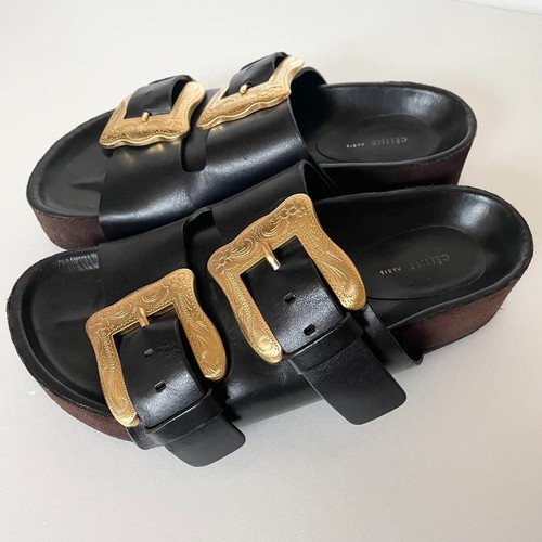 Scarpe da donna 7.0US Celine rare sandali in pelle con fibbia da cowboy piatta limitata JP