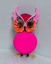 Vintage Hand Painted Enamel Pink Owl Brooch Pin Gold tone Beautiful