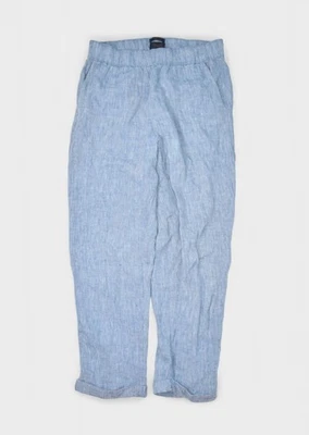 Pantalones Rachel Roy para mujer pequeños azules de lino recortados salón playa cintura elástica Foto 1 de 4