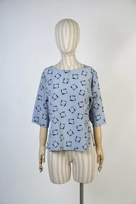 Blusa de seda estampada ETRO para mujer azul patrón geométrico talla IT 40 US 6 Foto 1 de 4