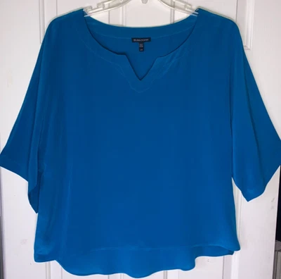 Eileen Fisher Turquoise Blue Silk Dolman Sleeve Relaxed Top Blouse L Large EXC! - image 1 of 3