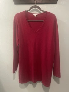 J Jill Sweater Womens Red Wool/Cashmere V-Neck Button Detail Long Sleeve Size L - Picture 1 of 9