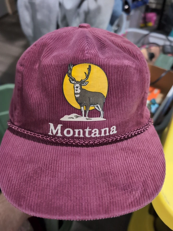 Sombrero gorra vintage con hebilla granate pana Montana ciervo caza cuerda camionero Foto 1 de 4