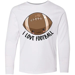 Inktastic Cute I Love Football Youth Long Sleeve T-Shirt Sports Smile Happy Ball - Picture 1 of 3