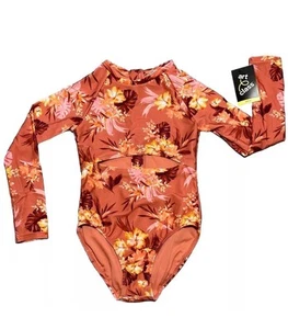 Youth Girls Brown Floral One Piece Swimsuit Bathing Suit Art Class Size XS 4/5 - Picture 1 of 4