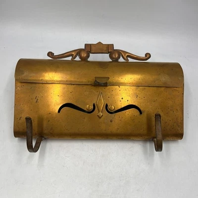 Vintage solid brass hanging mailbox Scroll Hooks Wall Mount Gold tone - Image 1 of 4