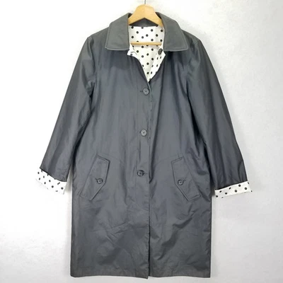 Liz Claiborne Reversible Trench Coat M Black Polka Dot Rain Jacket Overcoat - Image 1 of 4