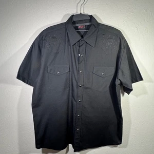 Rock Steady Herren Basic Western Schnitt Kurzarm Totenköpfe & Rosen Knopfleiste Medium - Bild 1 von 7