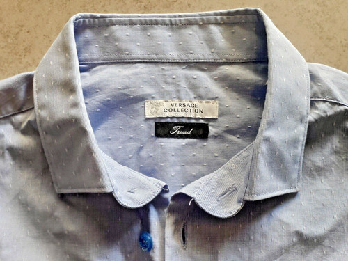 Camicia abito a maniche lunghe a macchie blu chiaro Versace Collection taglia 41