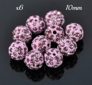Set 6 Pink Rhinestone Crystal Pave Shamballa Disco Ball Spacer Beads 10mm - Picture 1 of 1