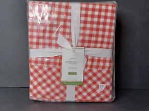 Pottery Barn Gingham Check Sheet Set Red White Checkered Full Organic Cotton 4pc - Picture 1 of 7
