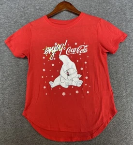 Red Enjoy Coca-Cola Polar Bears Christmas Holiday Tee T-Shirt Womens Jrs Sz 3-5 - Picture 1 of 10