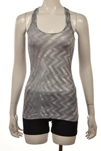 Top de mujer Lululemon, talla 4, blanco gris, Chevron, sin mangas, nailon activo - Imagen 1 de 4
