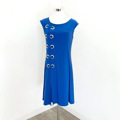Joseph Ribkoff Grommet Detail Dress Sleeveless Knee Length A Line Blue Size 8 - Image 1 of 4